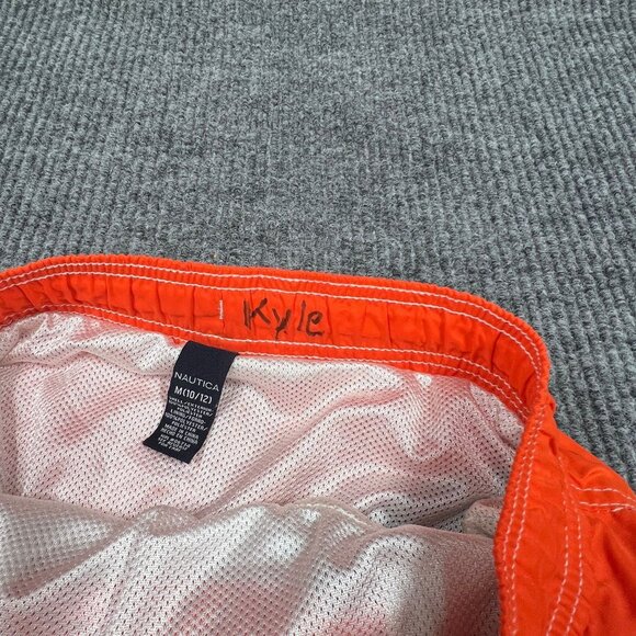 Nautica Boy Swim Trunks Shorts M (10/12) Orange Black US83 Colorblock Mesh Lined - Picture 14 of 14